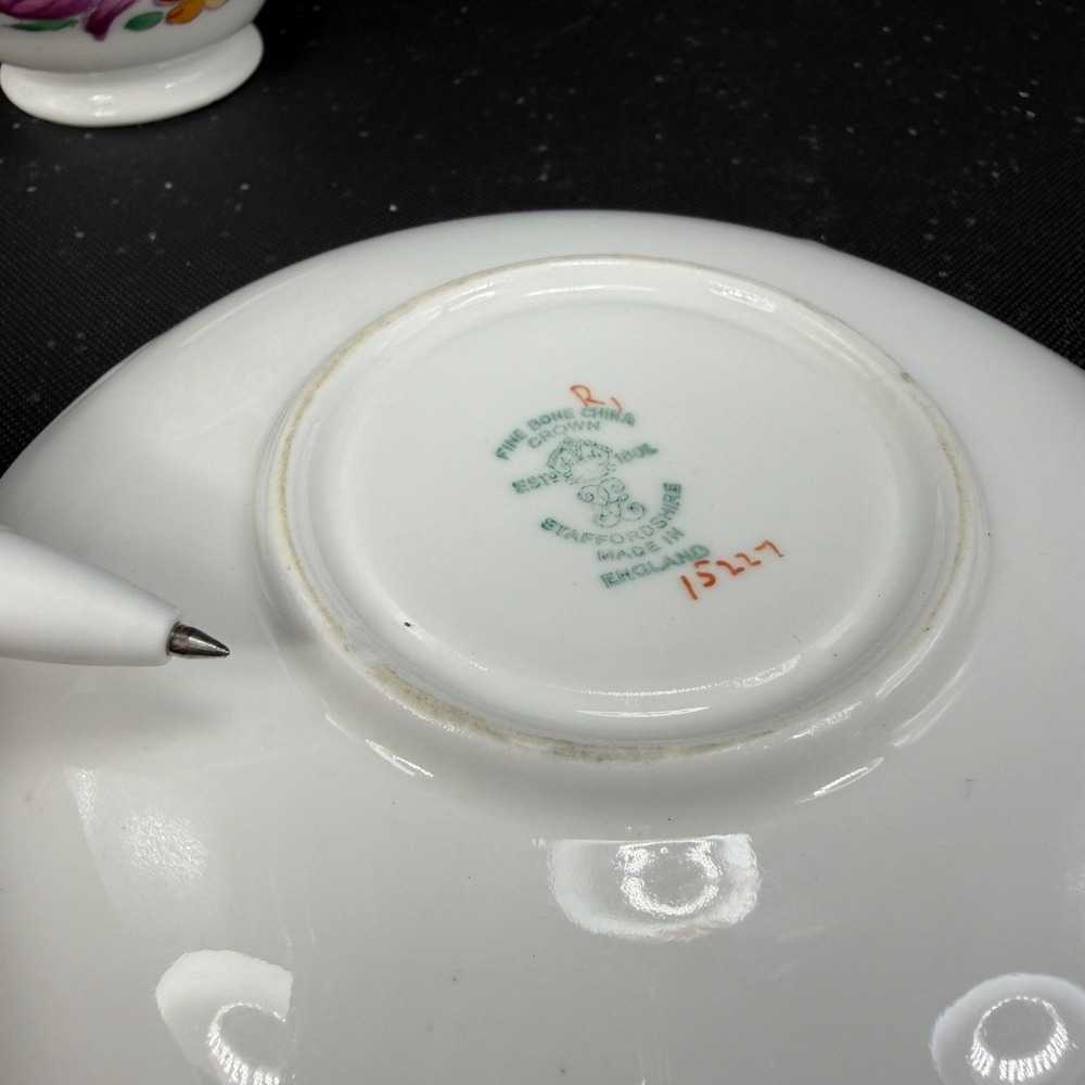 Crown Staffordshire Floral Tea Cup Saucer Set England 15227 Fine Bone China - Picture 8 of 13